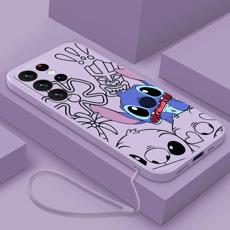 

Cute Anime Stitch Art Phone Case For Samsung S23 S22 S21 S20 Fe S10 Note 20 10 Ultra Lite Plus Liquid Rope Funda Cover
