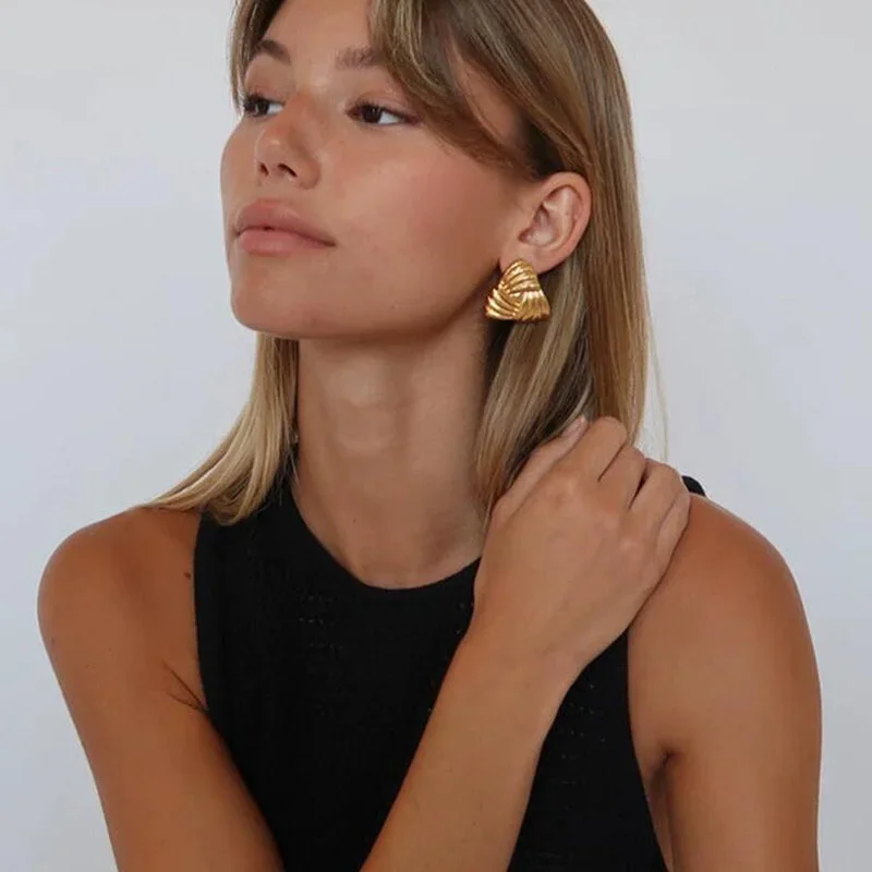 Металлические треугольные серьги панковские геометрические с текстурой для