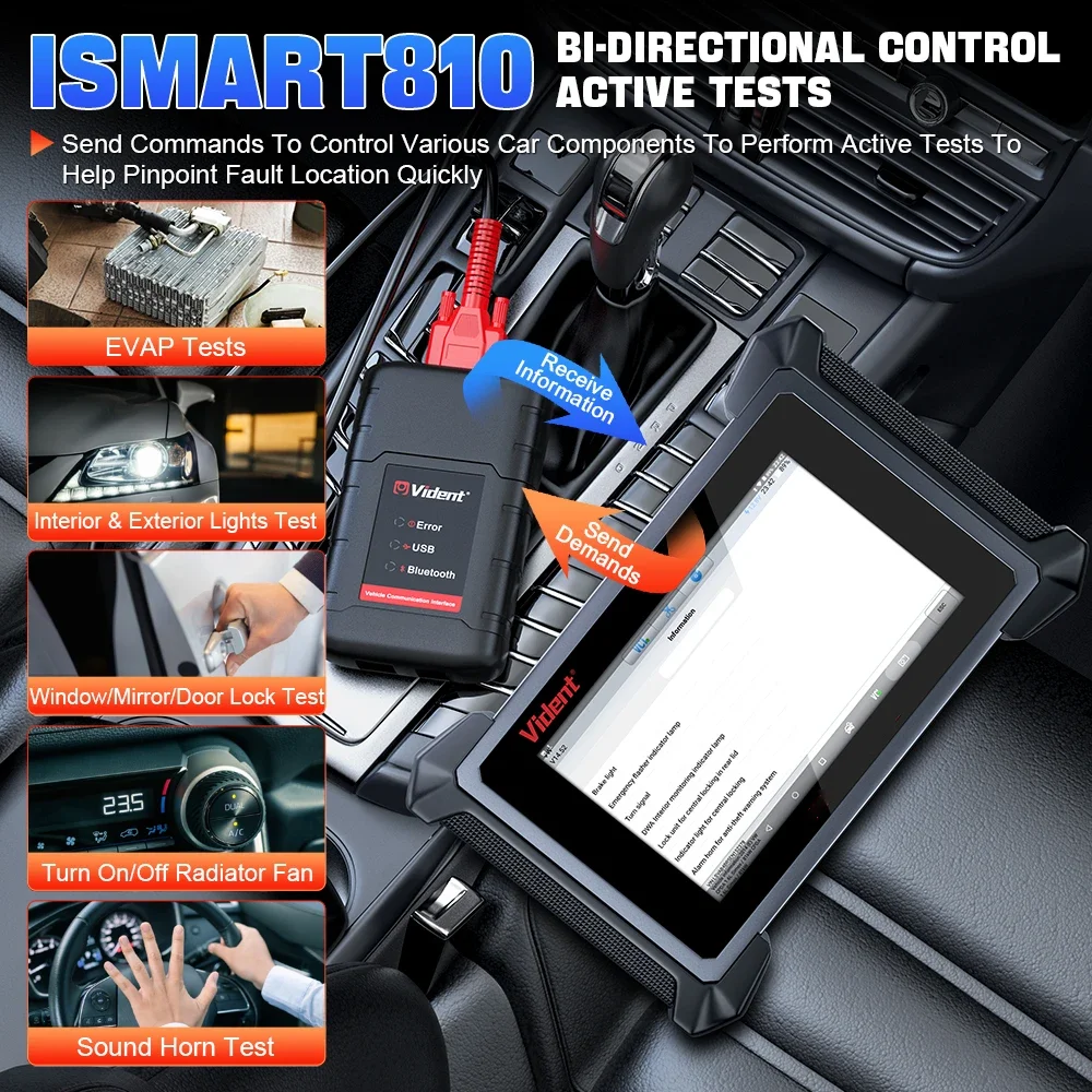 Фото НОВЫЙ диагностический сканер VIDENT ISMART810 для автомобилей, Bluetooth-сканер, активные тесты, кодирование ЭБУ, программирование ключей, 40 функций сброса, DoIP и CAN FD, OBD2, Android №4