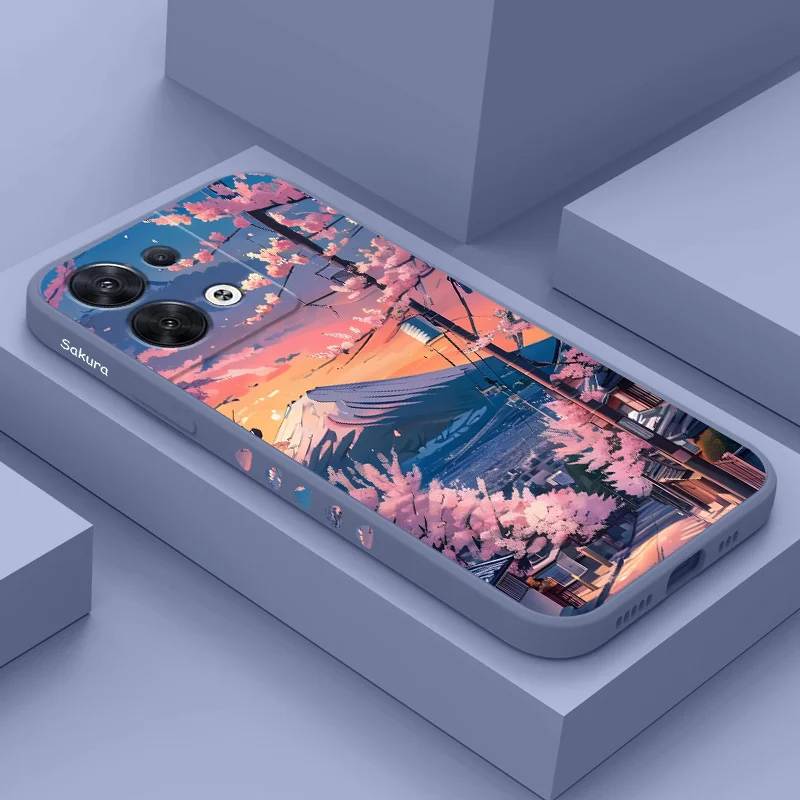 Чехол из жидкого силикона с изображением заката для телефона OPPO Reno 10 8 8T 8Z 7 7Z 6 5 Pro 4G