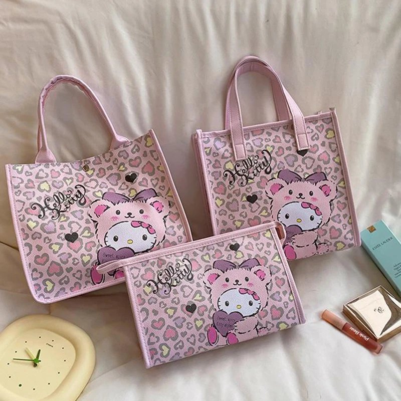 

Genuine Kawaii Sanrio Handbag Hello Kitty Make Up Bag Women's Backpacks Washing Bag Large Capacity Cosmetic Case Pu Tote Pouch