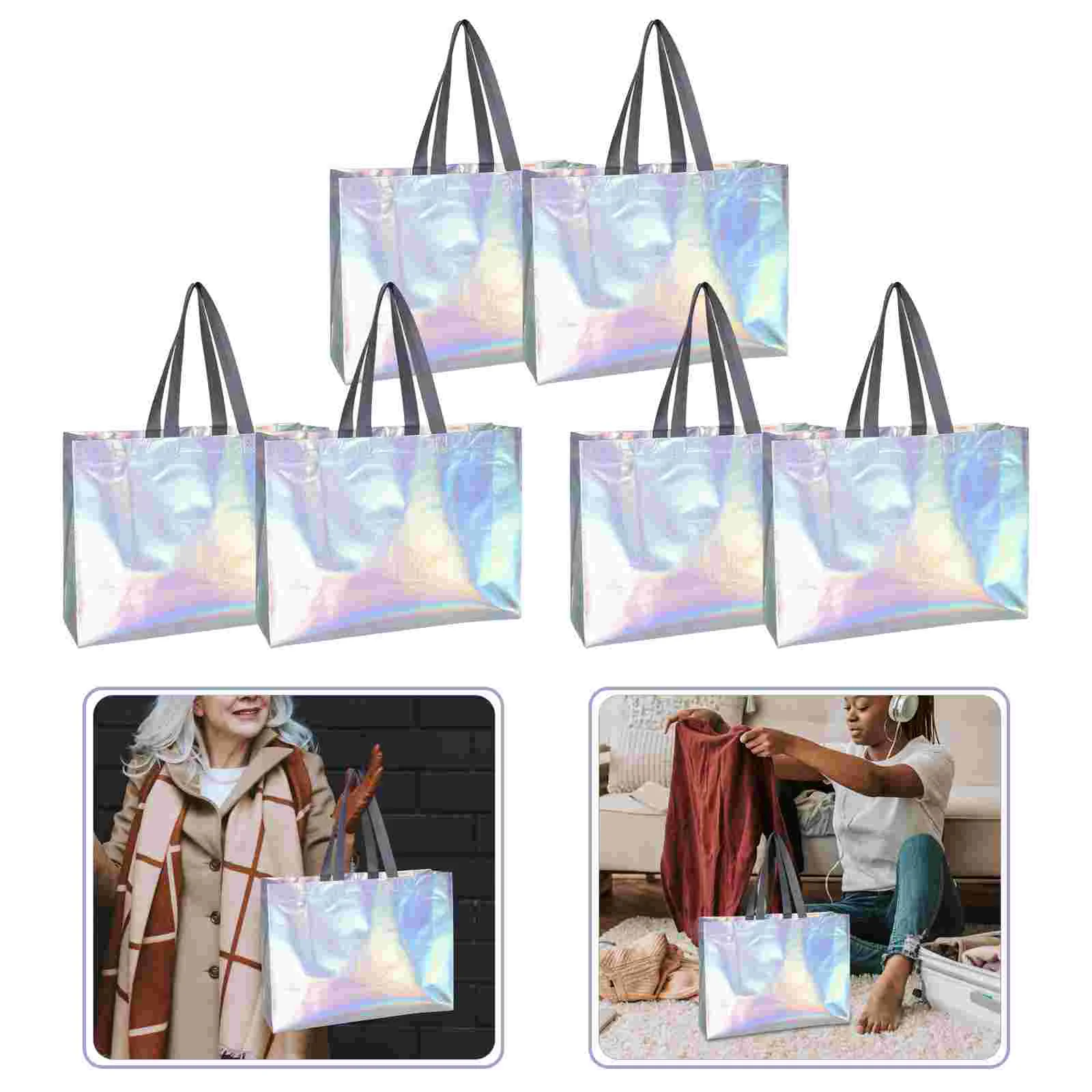 

Bag Gift Tote Reusable Party Grocery Holographic Iridescent Shopping Candy Wrapping Non Wovenpackaging Silver Pouch Favor Treat