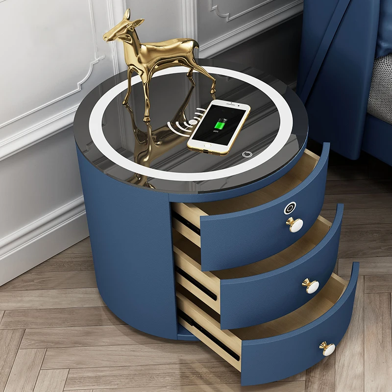 

Multi-Function Light Bedroom Cabinet Luxury Style Smart Nightstand with Charging Bedside Table with Password Lock