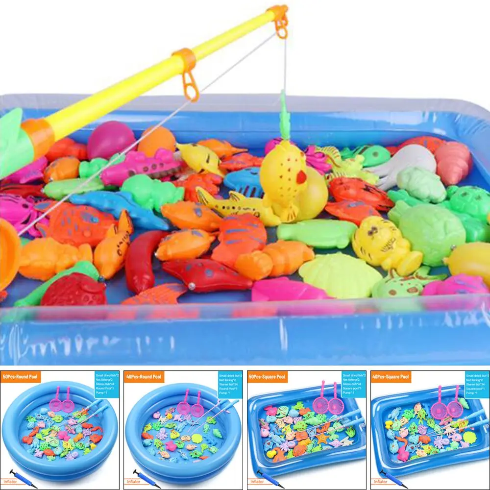 

Pool Children Boy Girl Parent-child interactive Game Water Bath Toys Magnetic Fishing 3D Fish Rod Net Fishing Toys Set