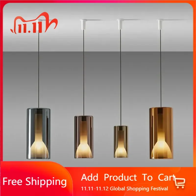 Nordic LED pendant lights bedroom bedside modern simple restaurant bar lamp personality creative single head glass fixtures