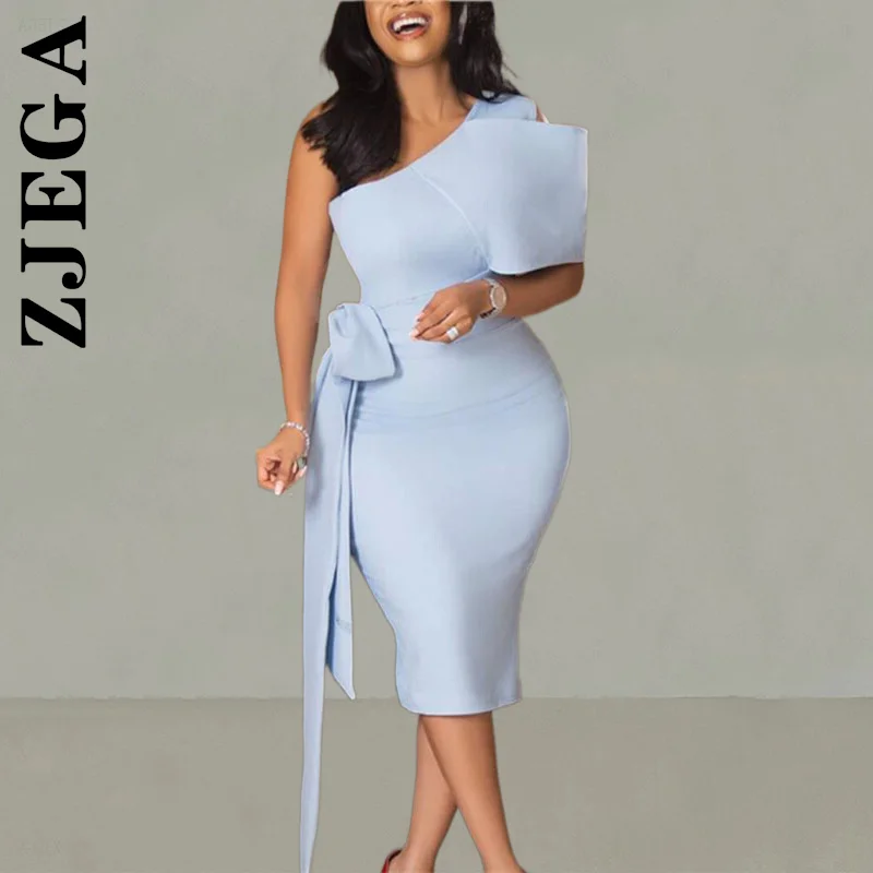 

Модное женское платье-миди Zjega, пикантное платье с коротким рукавом, узким поясом на одно плечо, уличная одежда, шикарное женское платье для ...