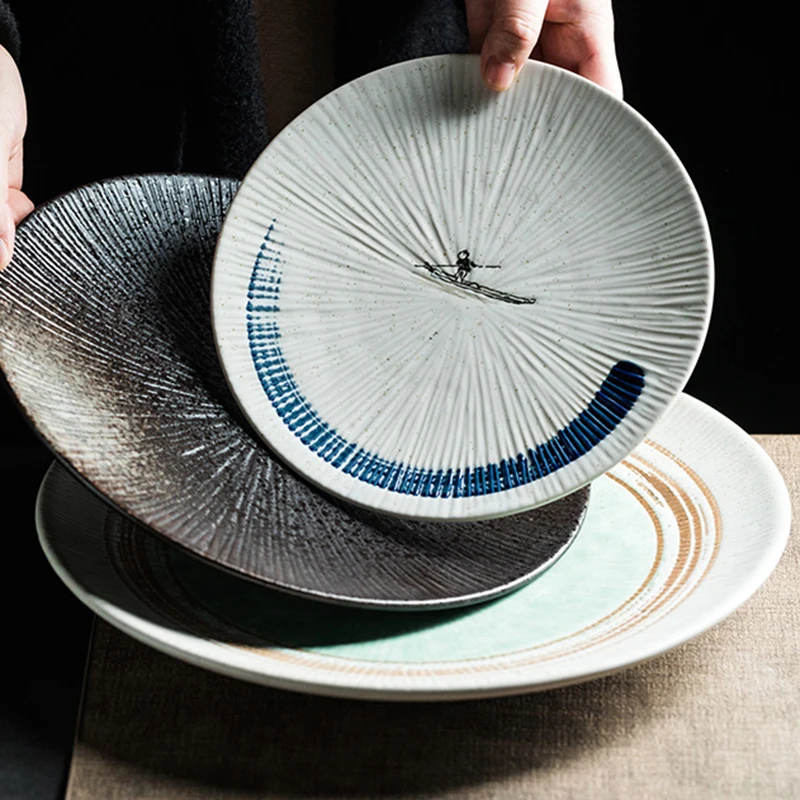 

Японская керамическая тарелка, креативная тарелка для ресторана, стейка, тарелка в западном стиле, домашняя тарелка для завтрака, салата, пл...