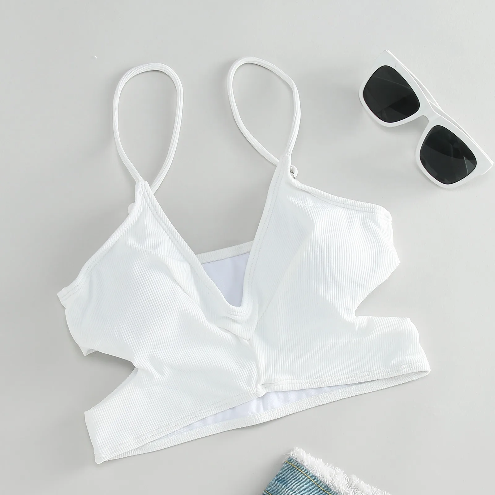 

Женское бикини на косточках, бандо, Бандажное бикини, пуш-ап, бразильские купальники, пляжная одежда, топы