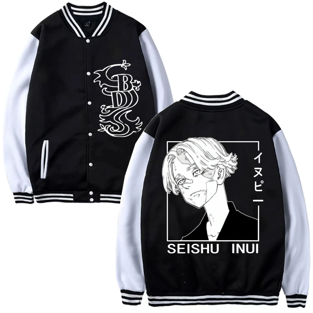 

Anime Tokyo Revengers Baseball Uniform Funny Manga Seishu Inui Double Sided Print Baseball Jacket Oversized Gothic Cotton Coats