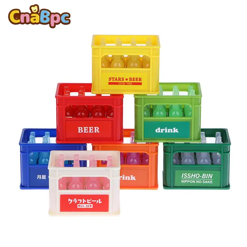 

1Set Dollhouse Mini Soda Drinks Beverage Bottle With Storage Basket Model DIY Dollhouse Kitchen Store Scene Decor Accessories