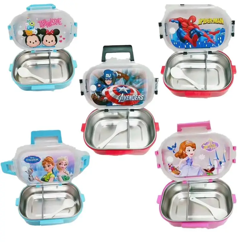 

New 304 Stainless Steel Kawaii Disney Elsa Anna Sofia Spider-Man Captain America Mickey Cute Cartoon Children Portable Lunch Box