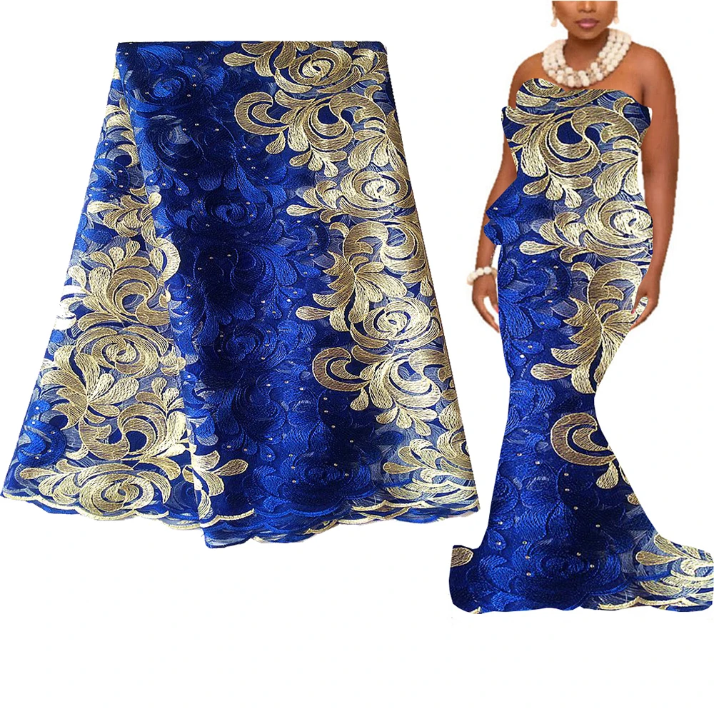 

African Lace Fabric 5 Yards Swiss Net Materials Nigerian Lace Fabric 2023 High Quality Cord Laces Blue Emboridered French Lace