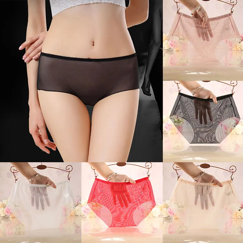 

1/4Pcs Women Full Transparent Mesh Panties Solid Ultra-Thin Sexy Seamless Briefs Ice Silk Breathable Large Size Ladies Panties