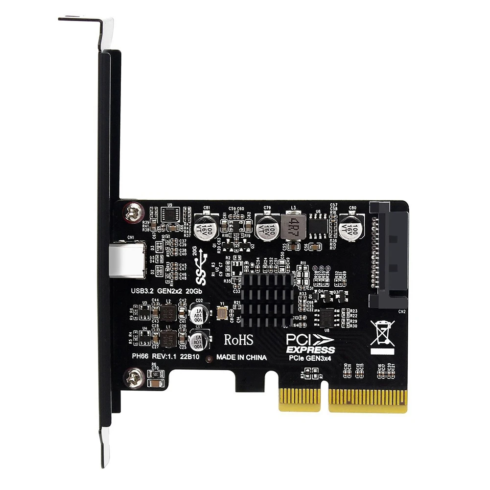 USB PCIE-карта Type C PCI-Express 4X к 3 2 Gen 2X2 (20 Гбит/с) Чипсет ASM3242 для Windows 8/10/Linux