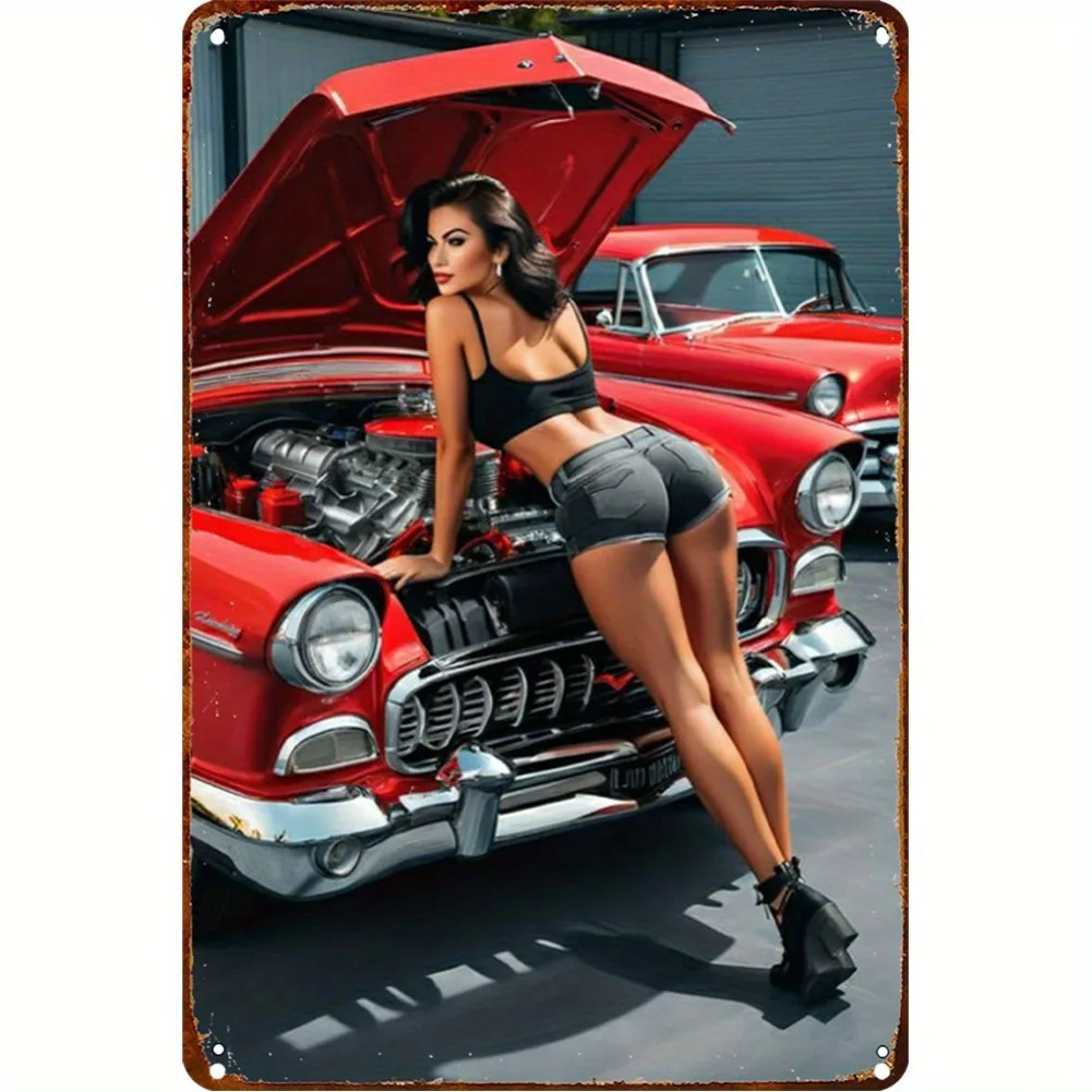 

Металлическая картина HELLOYOUNG «Девушка С Классическим Автомобилем»