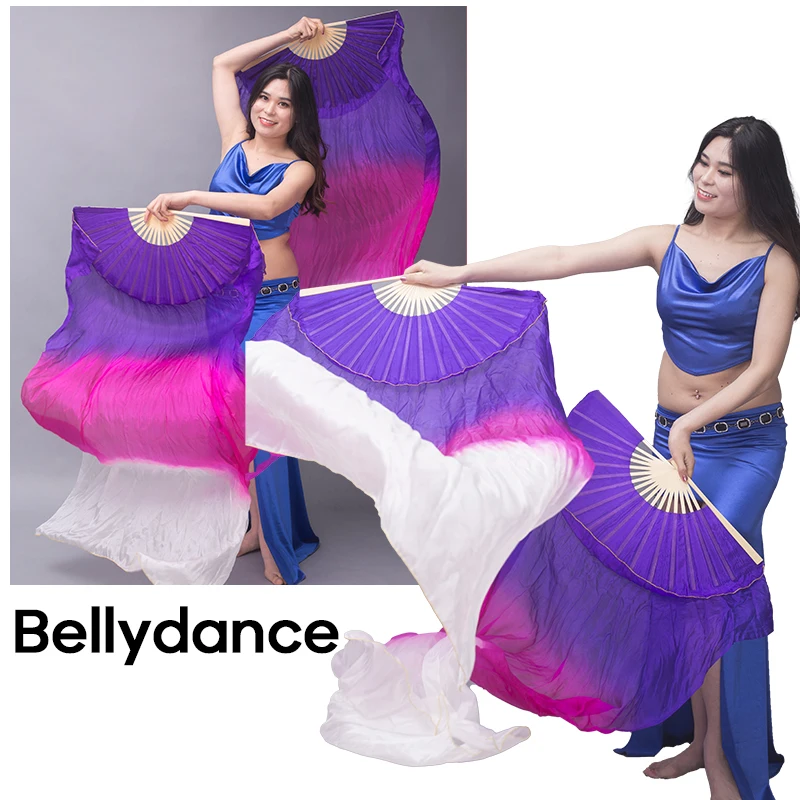 

For Kid and Women Women's Bellydance 1 Pair Gradient Color Dancer Practice Stage Performance 150/180x90cm Real Silk Fans