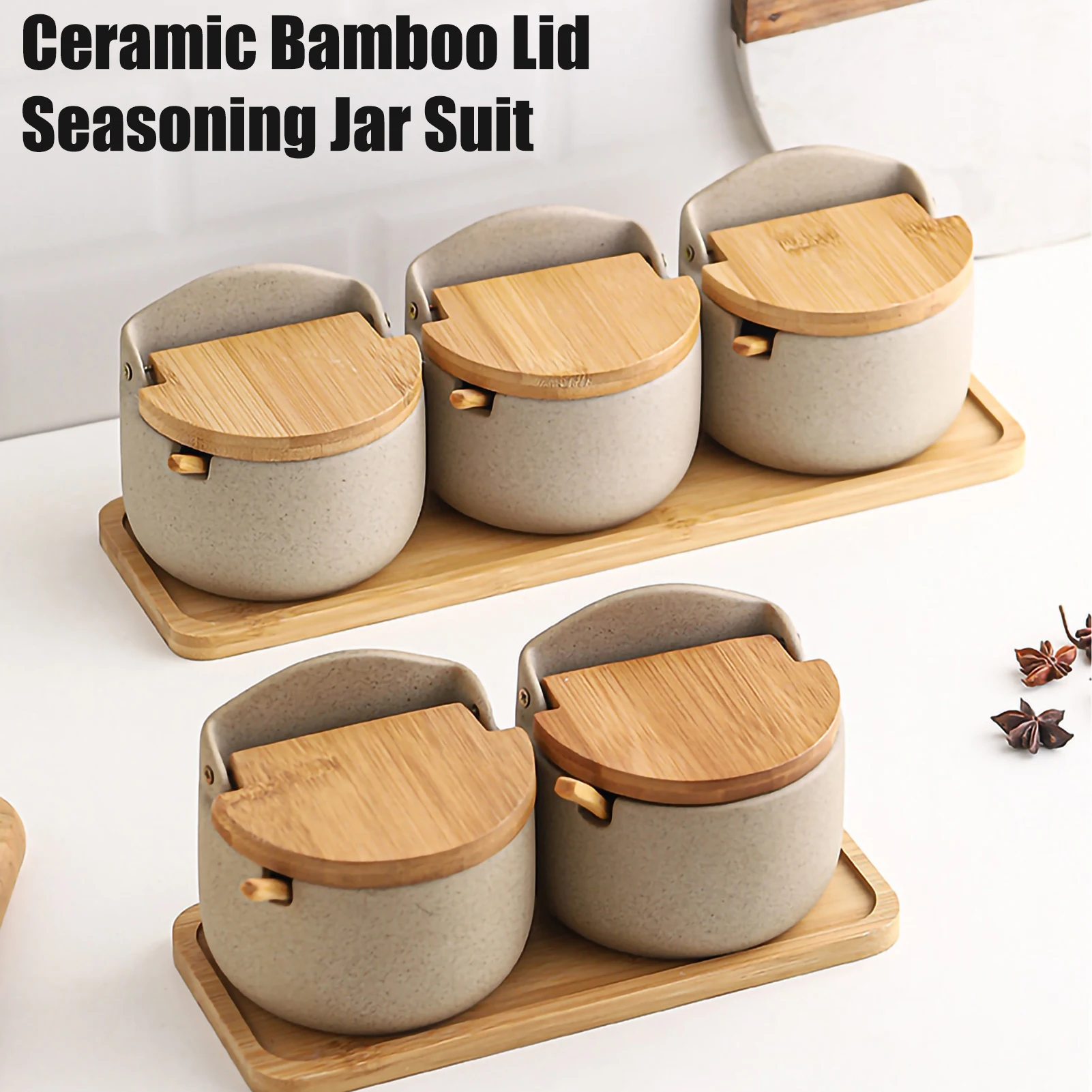 Керамическая банка для приправ Бамбуковая фотокомбинация коробка хранения
