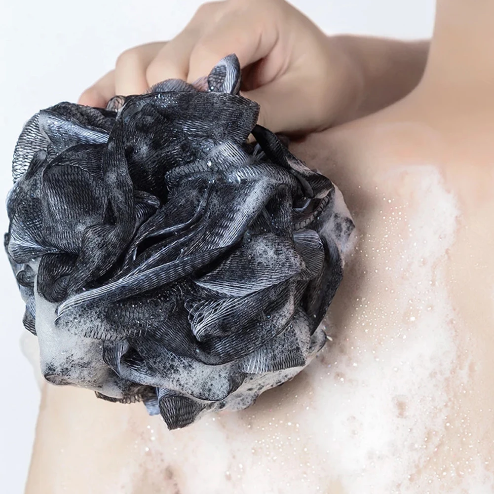 Черный большой шарик для ванны взрослых губка душа отшелушивающая сетчатая