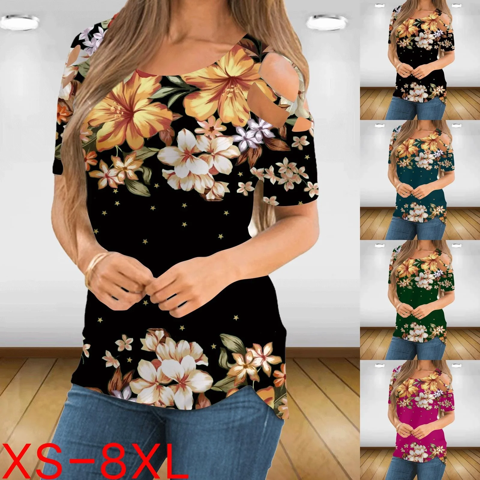 

Women's Sexy Casual Loose Fashion Summer Split Short Sleeve Plus Size Girls Plus Size T-shirt Tops