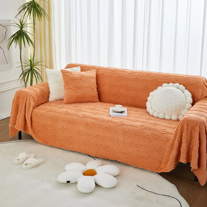 

Modern Jacquard Velvet Sofa Cover Blanket 2 3 Seater Plush Warm Chair Couch Furniture Slipcover Sofa Towel for Kids Dogs Orange