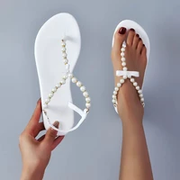 summer new flats sandals 2022 women open toe shallow slippers shoes designer string bead slip on flip flops party casual slides