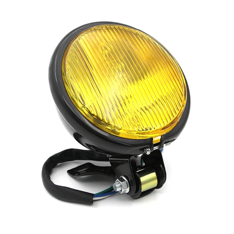 

35W 12V Universal Retro Metal Motorcycle Headlight Round with Holder Electroplate Silver Vintage Bracket Head Lamp For CG125