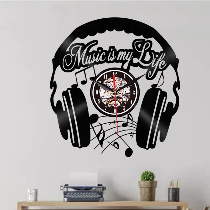 Vinyl Record Wall Clock  LED Night Light Guitar Gift  Creative Luminous Wall Clock