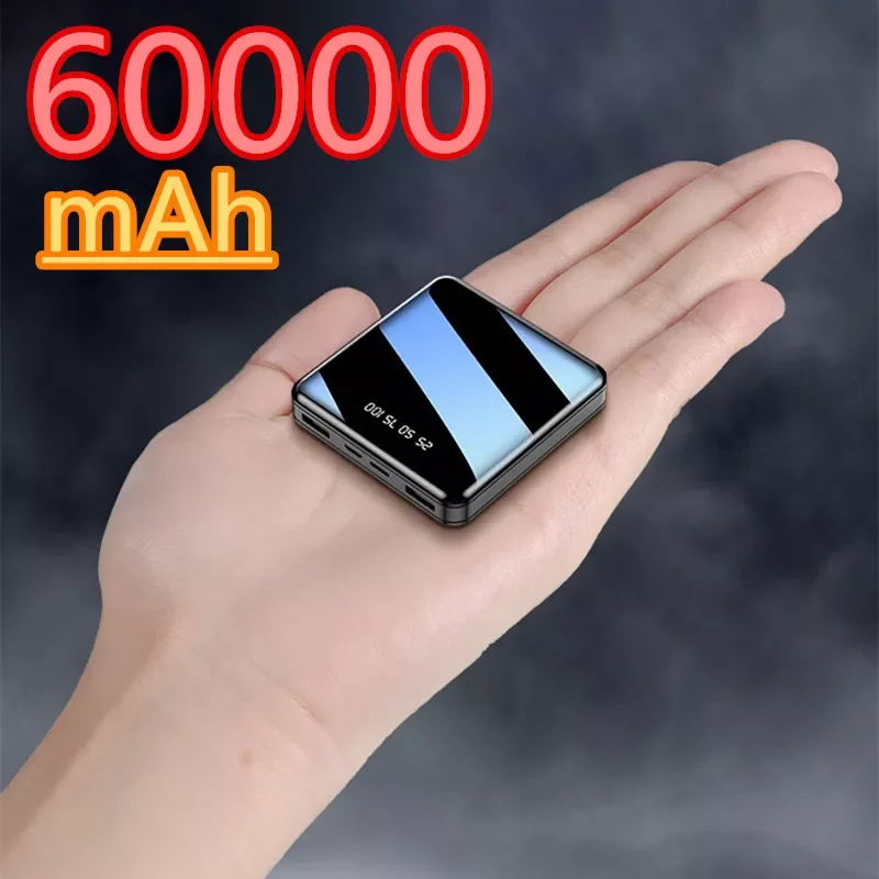 

2023NEW Mini Power Bank 60000mAh Small Size Large Capacity Portable Charger 2USB Mirror Screen External Battery Suitable For Sma