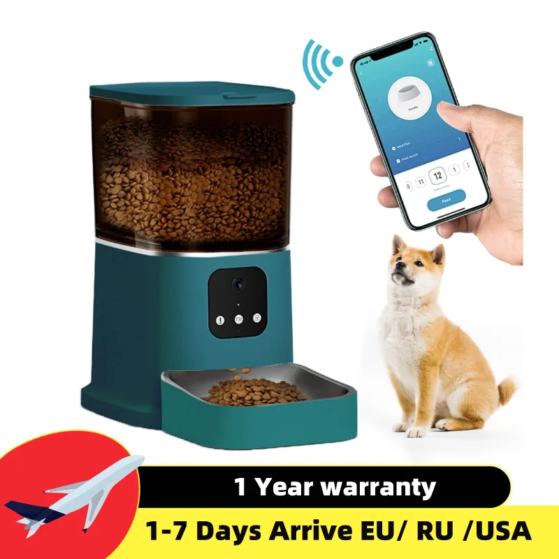 

Automatic Cat Feeder With 1080P HD Camera Smart WiFi Pet Feeder With APP Control For 6L Dogs Cats Dry Food Stainless Steel Bowl