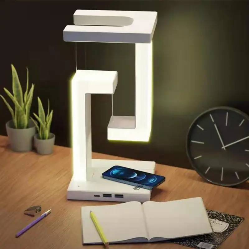 

LED Night Lamp Creativity Physics Balance Suspension Table Desk Lamp Wireless Charger Decoration Home Bedroom Room Decor Light