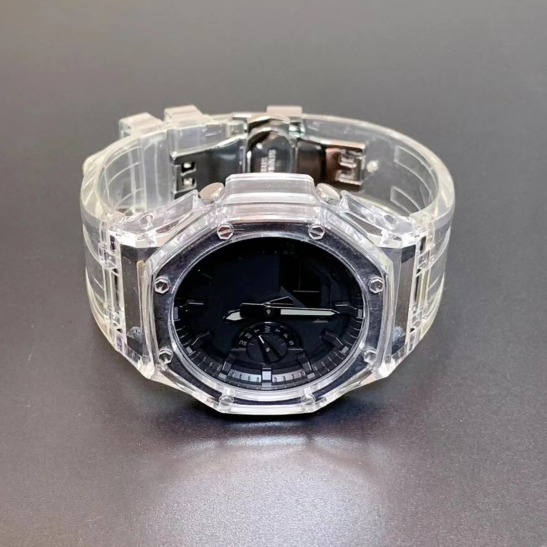 Latest Transparent Casioak Mod Kit for GA2100 Replacement PC Case Strap for Casio GA-2100 2110 Rubber Watch Band Metal Buckle