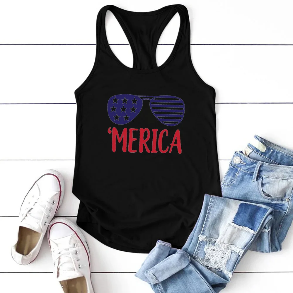 

Seeyoushy Merica Sunglasses Cool Printed Tank Top Women's Fashion Casual Top 90s Retro Summer Trend Crewneck Tank Top Top Mujer