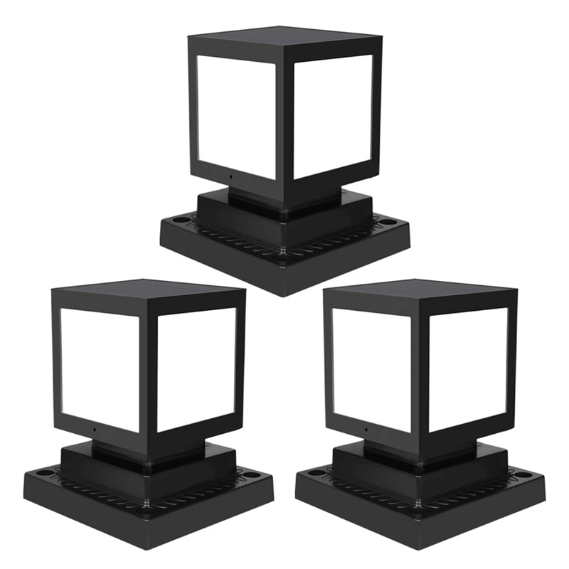 3X Solar Post Lamp Outdoor Waterproof Column Head Light For Garden Wall Lamp, Deck Cap Fence Landscape Lamp White Light