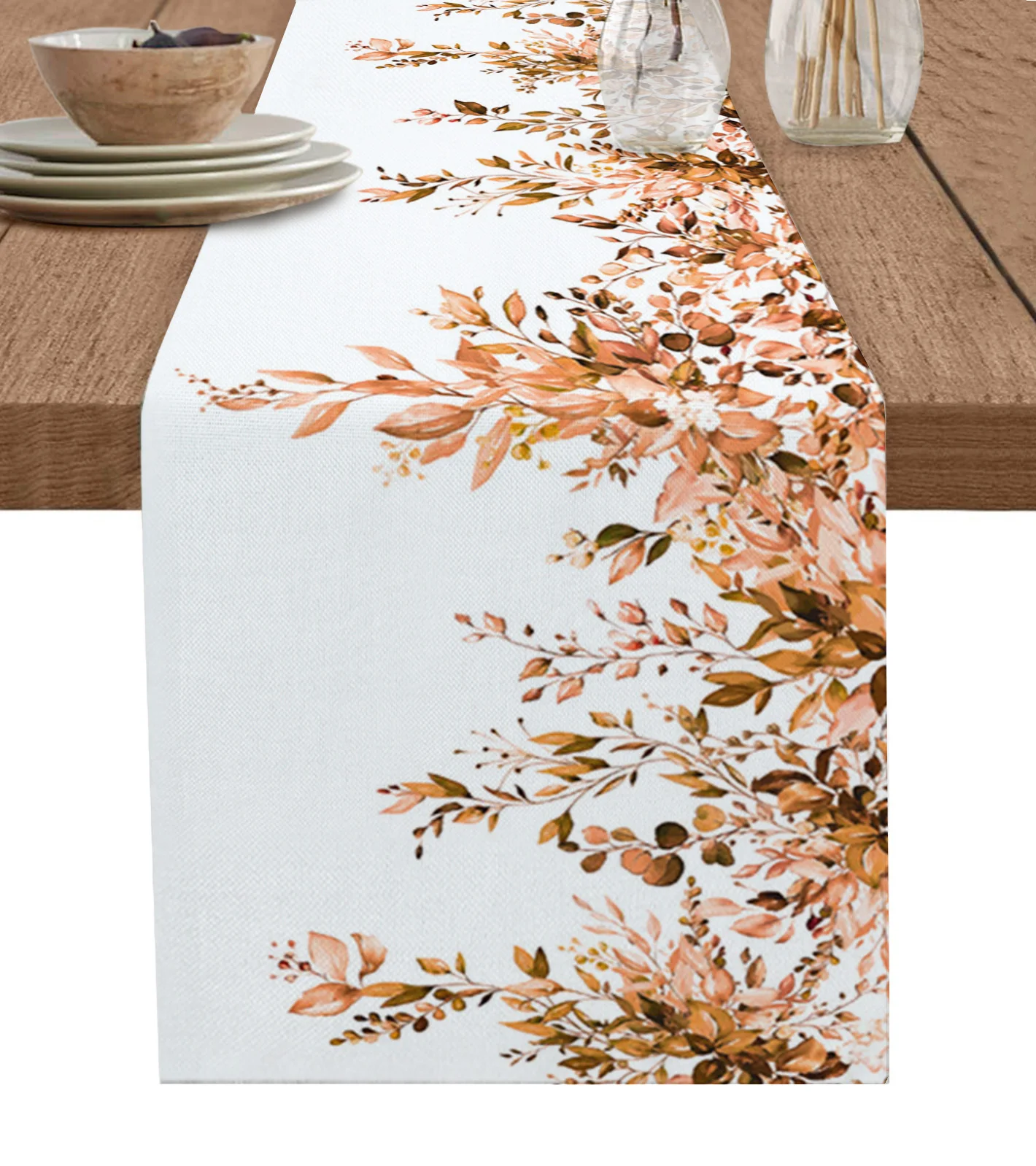 

Flower Watercolor Leaf Bud Table Runner for Dining Table Wedding Decor Tablecloth Home Party Decor Table Mats