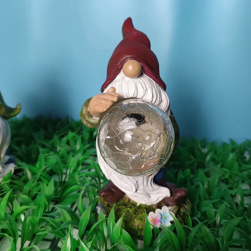 

Solar Light Dwarf Resin Statue Lawn Courtyard Lamps Outdoor Garden Lawn Decor Gnome Elf hand holding lamp ball Creative Ornament