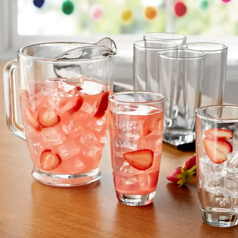 

Clear Glass Pitcher and Drinkware Tumbler Set Glass coffee mug Coffee glass Glass cup Water bottles Plastic cup with lid and str