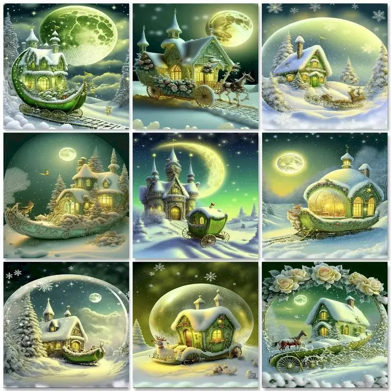 

GATYZTORY Oil Painting By Numbers On Canvas Winter Scenery For Adults Coloring By Numbers Handicrafts Green House Paint Kit