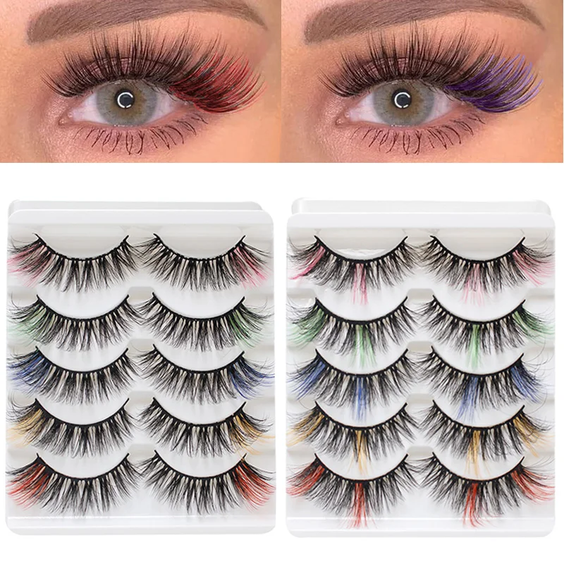 

5 Pairs Soft Mix Color False Eyelashes Natural Long Lash Extension Fluffy 3D Mink Beauty Eye Makeup For Women Full Strip Lashes