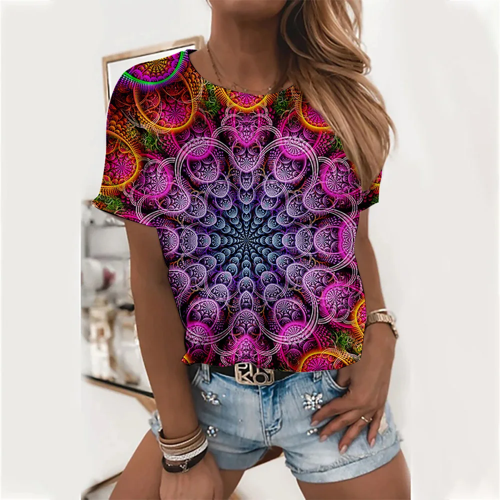 

Women Casual T-Shirts Visual Art Digital Gradient Printed T Shirt 2022 Summer Daily Short Sleeve O-Neck Loose Cotton TShirts
