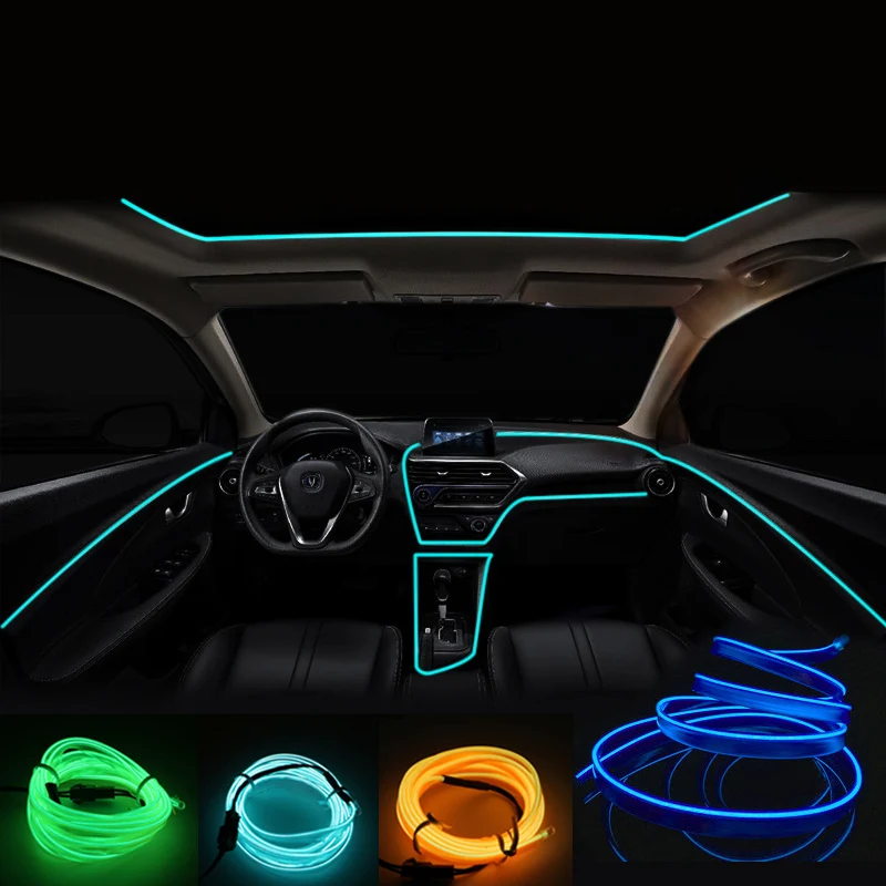 

5m Car Interior Accessories Atmosphere Lamp EL Cold Light Line With USB DIY Decorative Dashboard Console Auto LED Ambient Lights