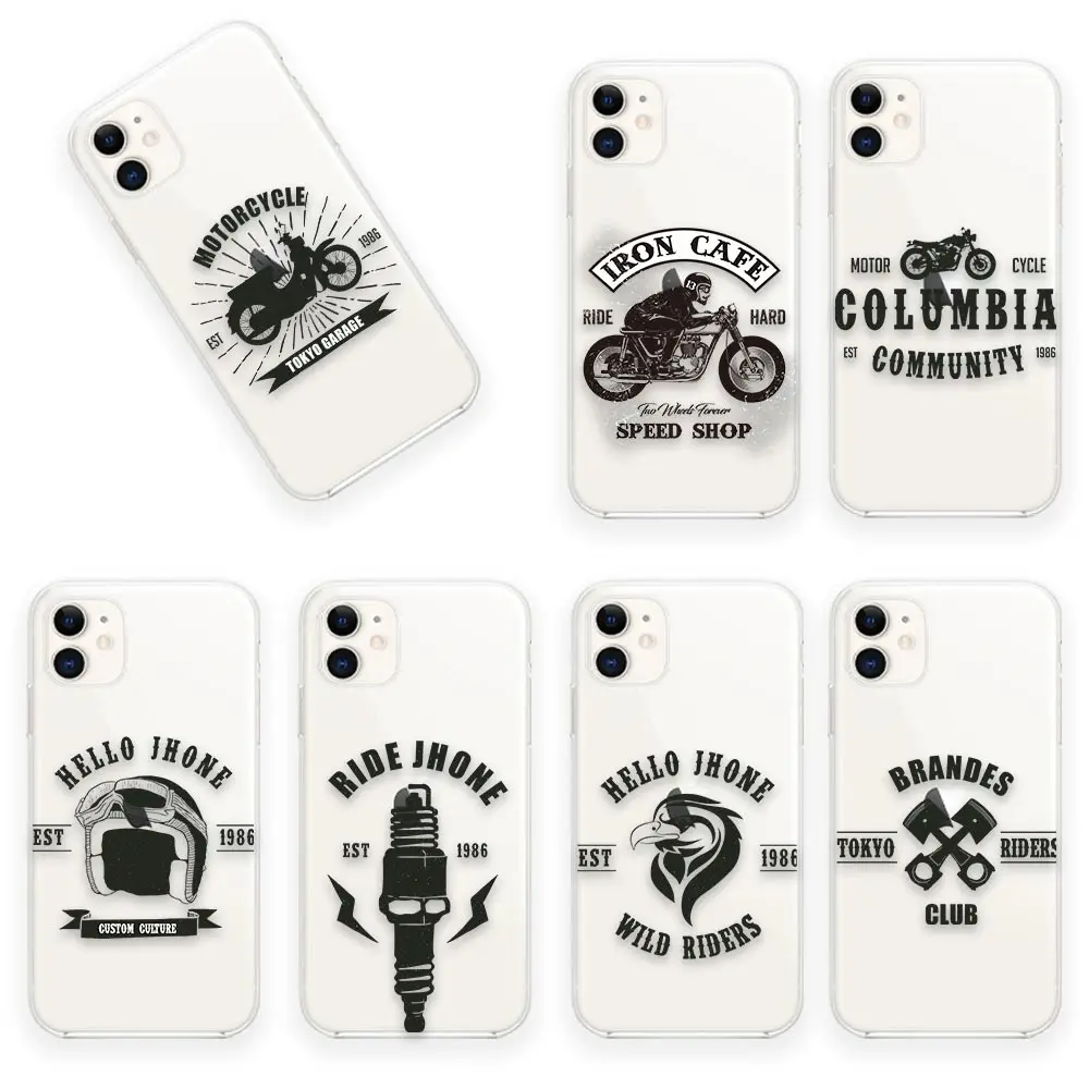 

Vintage Motorcycle Badge Clear Coques Fundas Case for iPhone Apple 13 12 11 SE 2022 X XR XS 8 7 14 Pro Mini Max Plus Case Capa