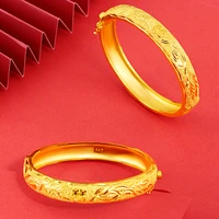 24k yellow gold bracelet for women dragon phoenix dark buckle simple gold bracelets bangles fine jewelry mother girlfriend gifts