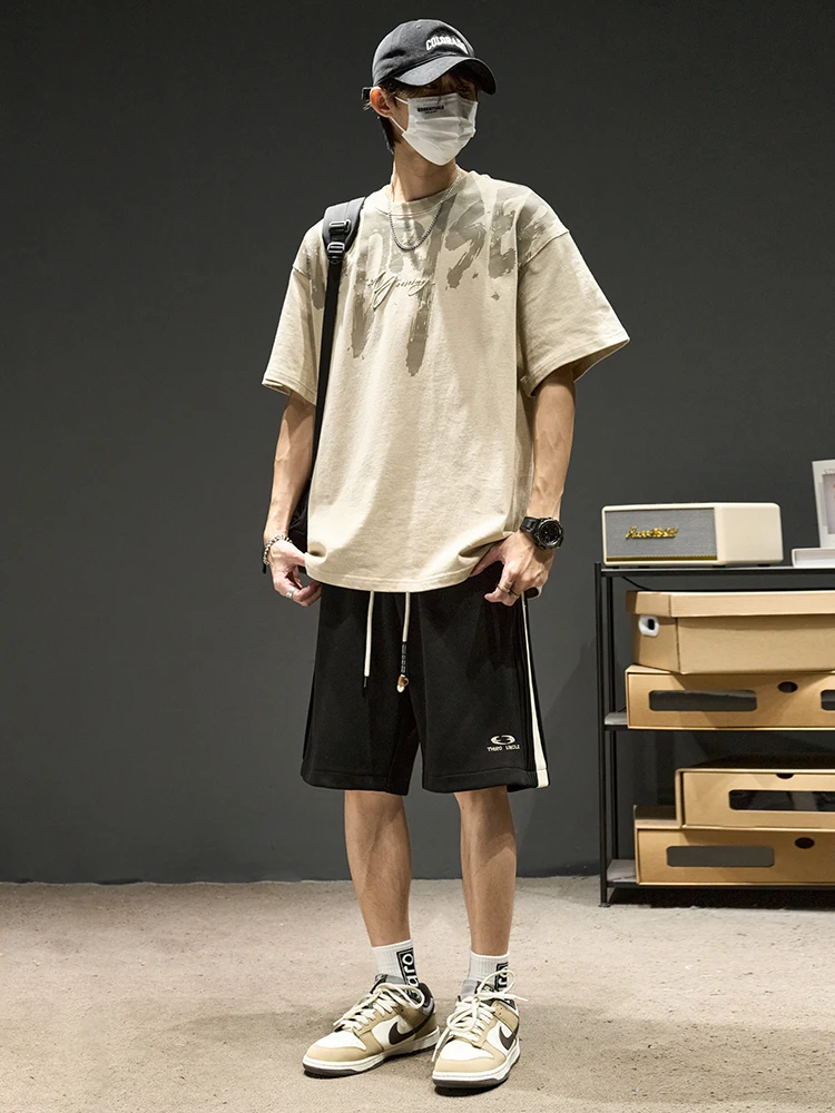 Американские шорты с пятью точками мужские летние черные тяжелые спортивные