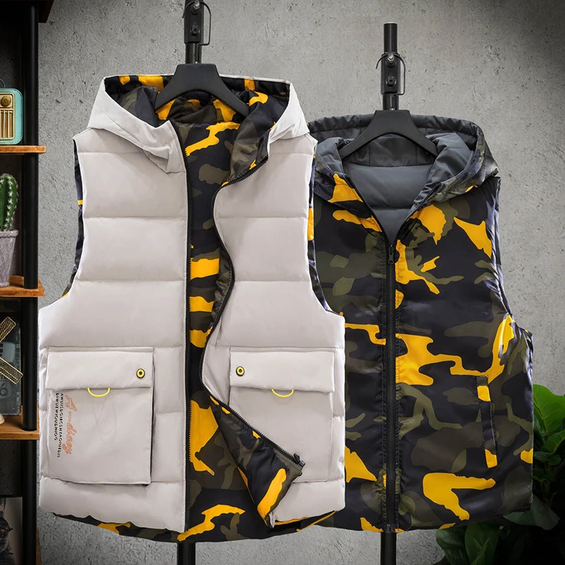 

Men's Padded Waistcoat Reversible Vest Thick Autumn Winter Warm Coat Outwear Quilting Jacket Male Clothes