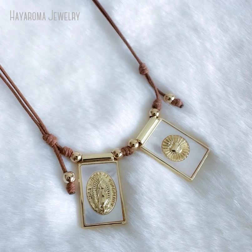 10 шт. лопастное ожерелье из коричневого шнура чудесная медаль священное сердце