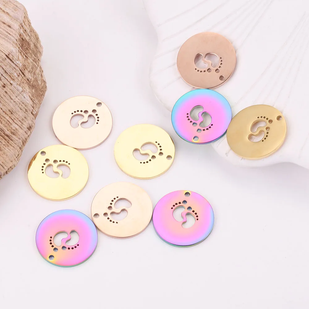 

5pcs 22mm Gold-Plate Stainless Steel Baby Ankle Round Hollow Charms Pendant for DIY Necklace Jewelry Making Findings Crafts