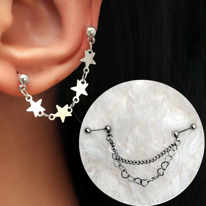

1PCS Stainless Steel Piercing Dangle Helix Earrings Cartilage Chain Ear Stud Ears Lobe Star Earring 16G 20G Ear Pierc Jewelry