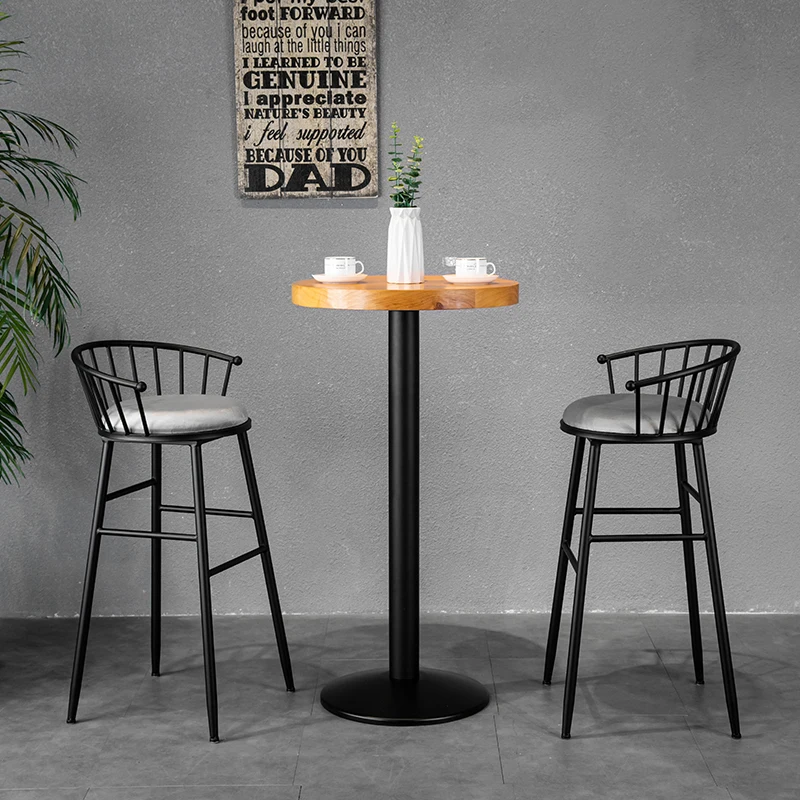 

Modern Simple Iron Frame Solid Wood Bar Chairs Vintage Bar Stools Light Luxury Industrial Style Backrest Counter High chairs