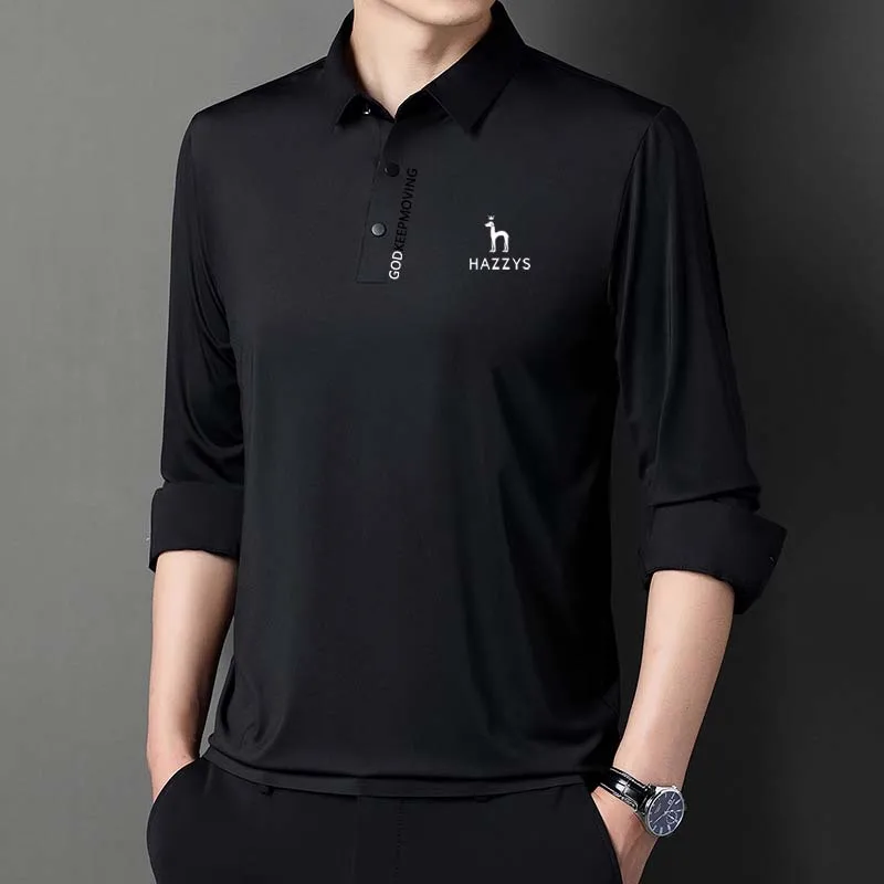 2023 Men's HAZZYS Golf Wear Clothing Spring Autumn Shirt Solid Color Long Sleeve Casual Polo Business Sports