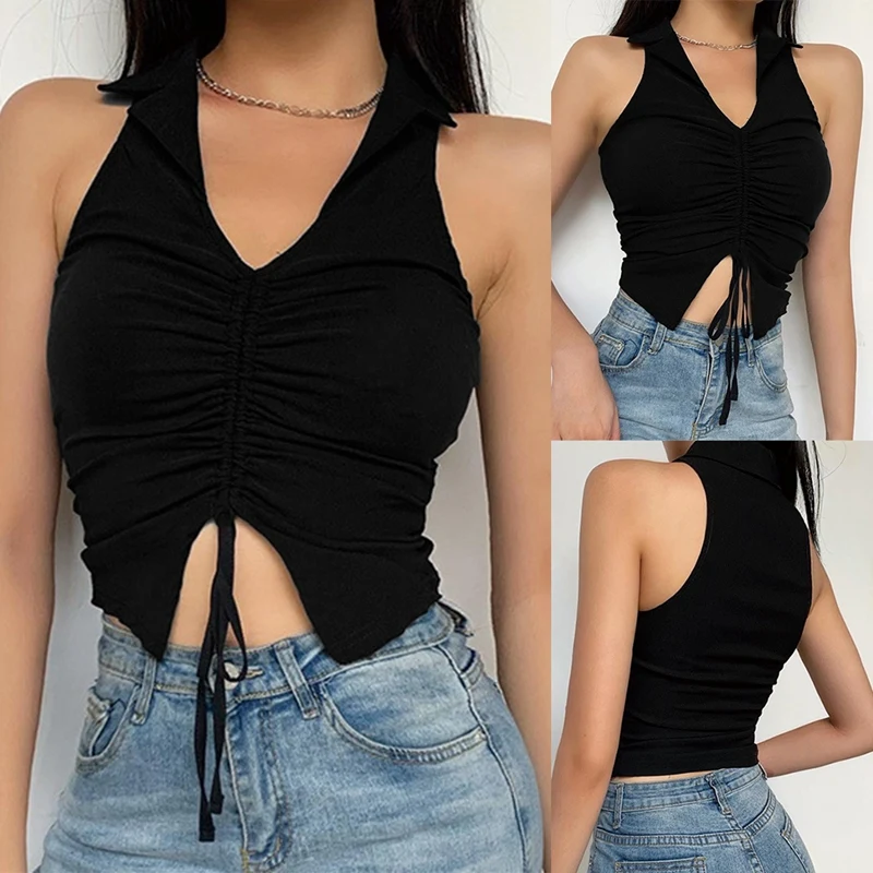 

Модный женский однотонный жилет без рукавов с лацканами короткий топ без рукавов с лацканами